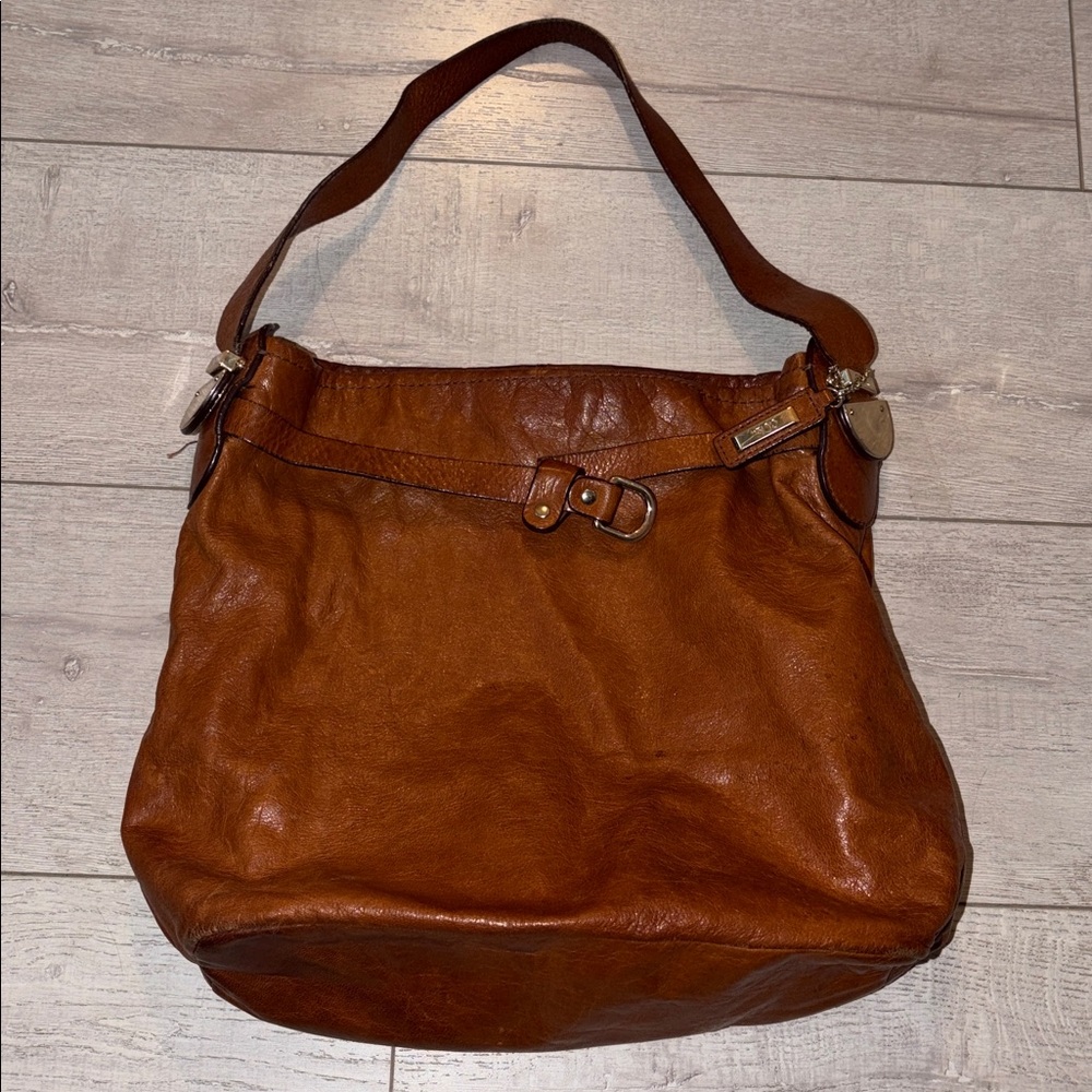 Cole haan rare gold accents toggle Brown Leather Shoulder Bag multi way 11”